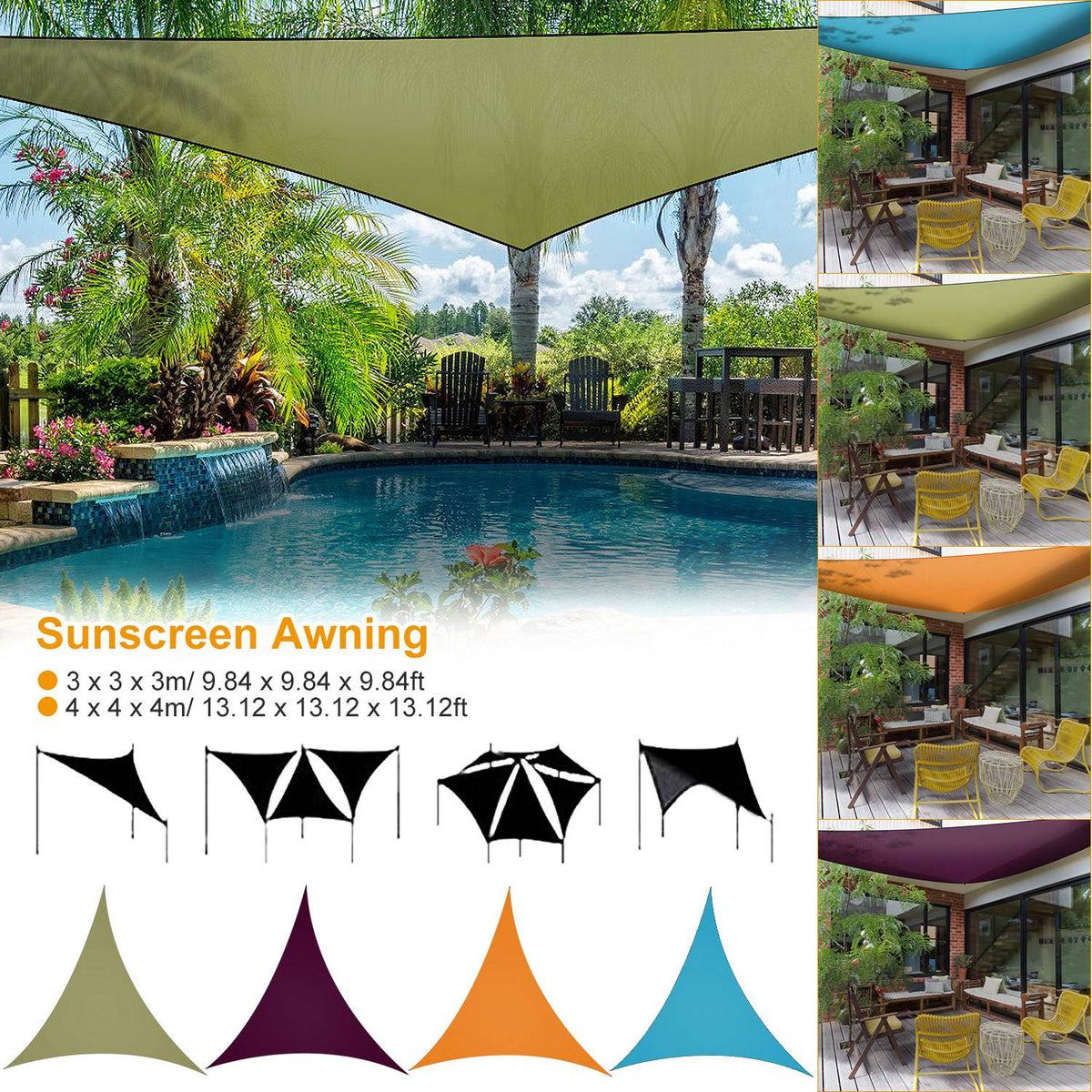 1Pc Shade Sail Patio Cover Shade Canopy Camping Sail Awning Sail