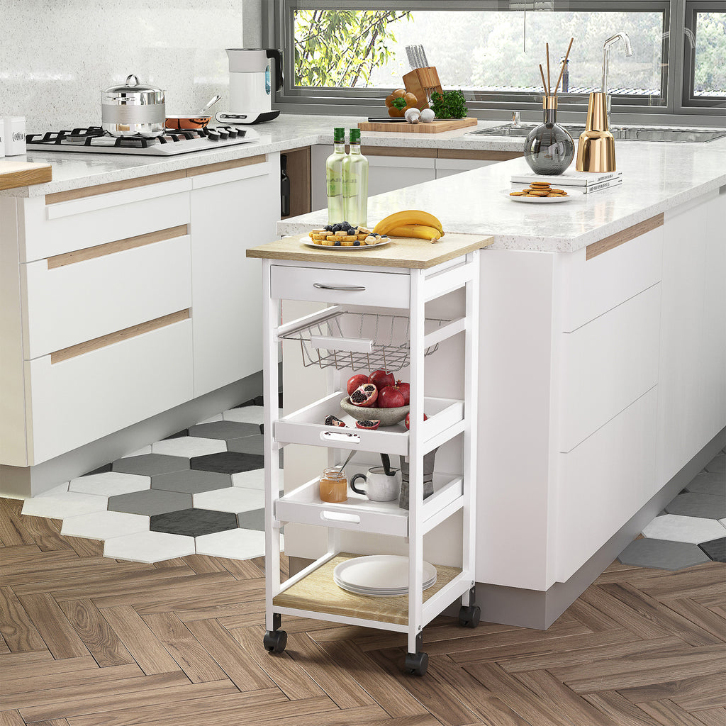 Mobile Kitchen Cart, Rolling Kitchen Island With Storage, Solid Wood