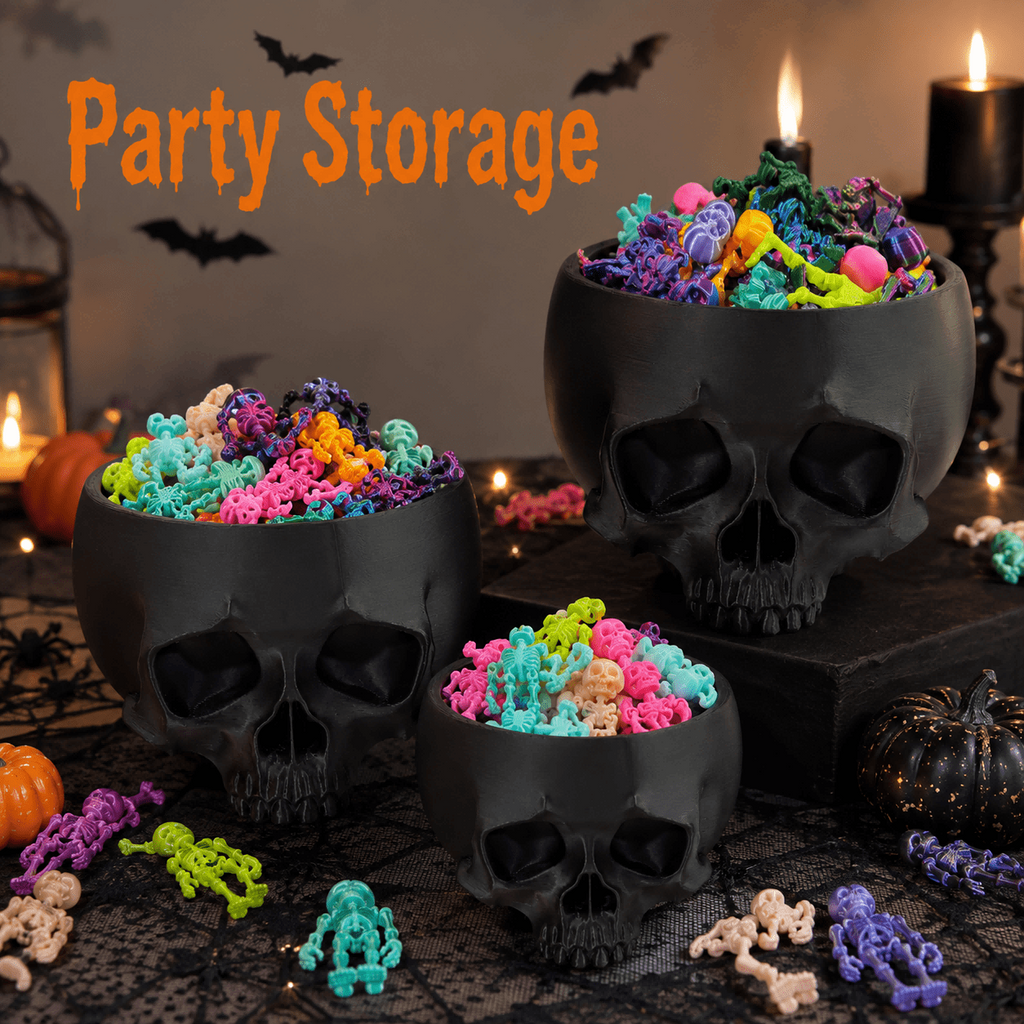 3D Printed Halloween Skull Storage Bowl, Black Gothic Desktop Organizer