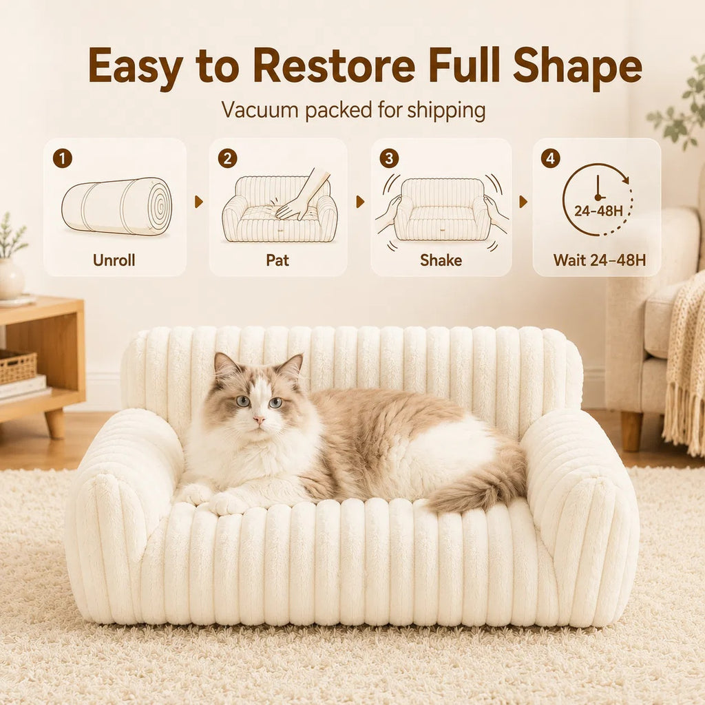 Cute Cat Couch For Pets - Fluffy Cat Beds With Premium Soft Corduroy