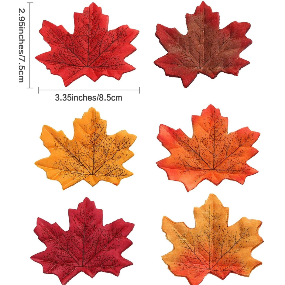 300PCS Artificial Maple Leaves, 3.35 Inch Mixed Fall
