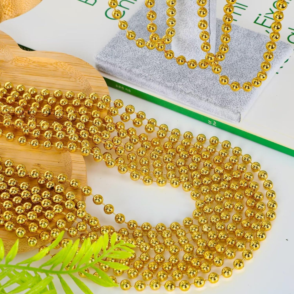 12PCS Mardi Gras Beads Necklace Set, 33 Gold Beaded Necklaces, Festive