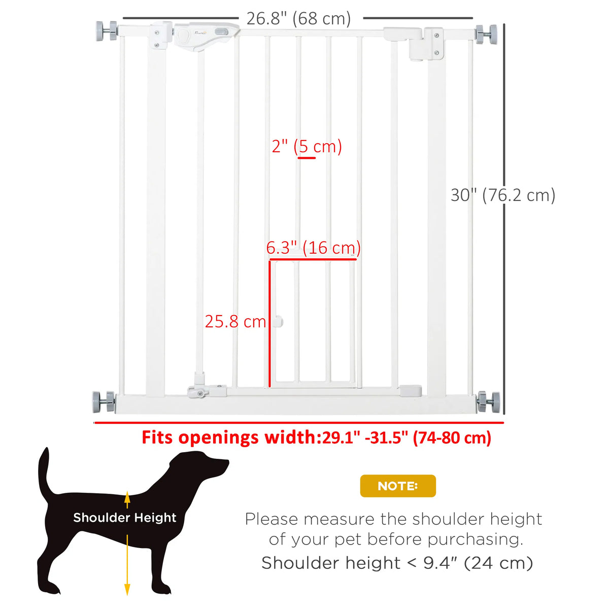 Pet Gate Extra Wide Press-mounted With Cat Door, Auto Closing Pet Gate