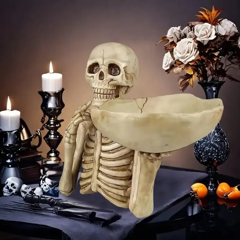 Skull Tray Ornament With Bowl Unique Skeleton Design For Indoor