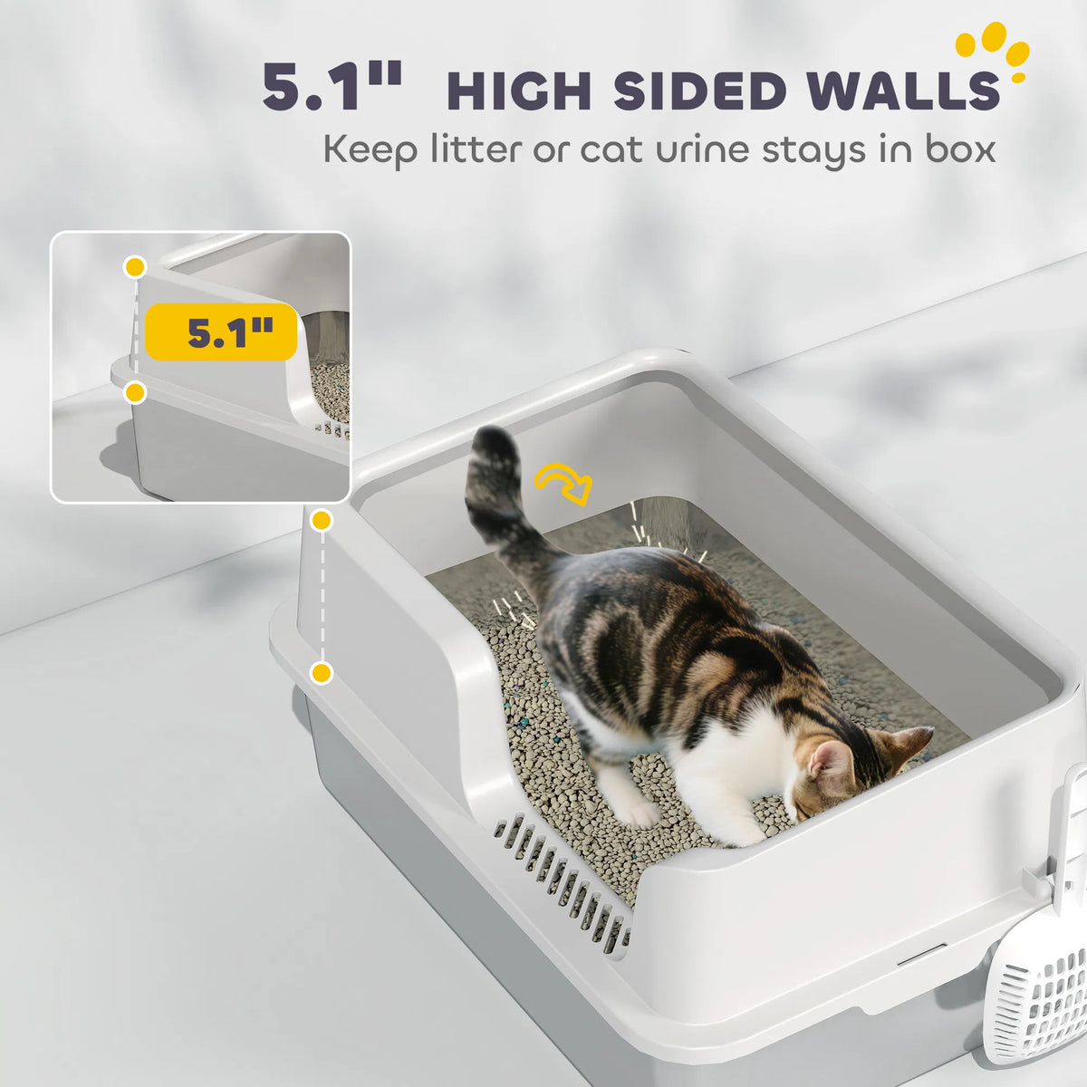 Stainless Steel Cat Litter Box With Lid With Scoop, High Sided