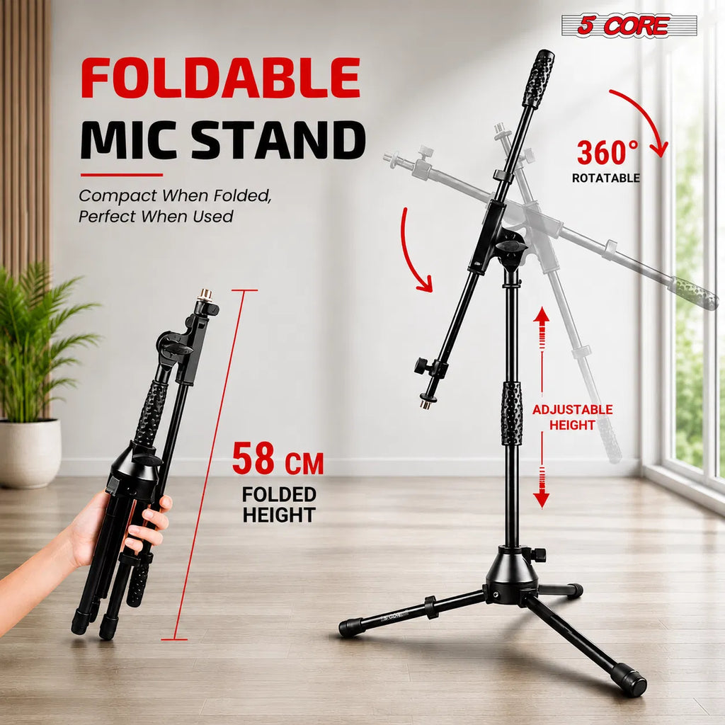 5 Core Mic Stand Floor Adjustable Short Tripod Microphone Stands W