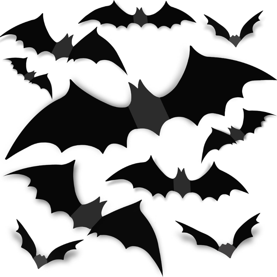 120Pcs 3D Bat Wall Decor Stickers - Realistic Black PVC Bat Decals