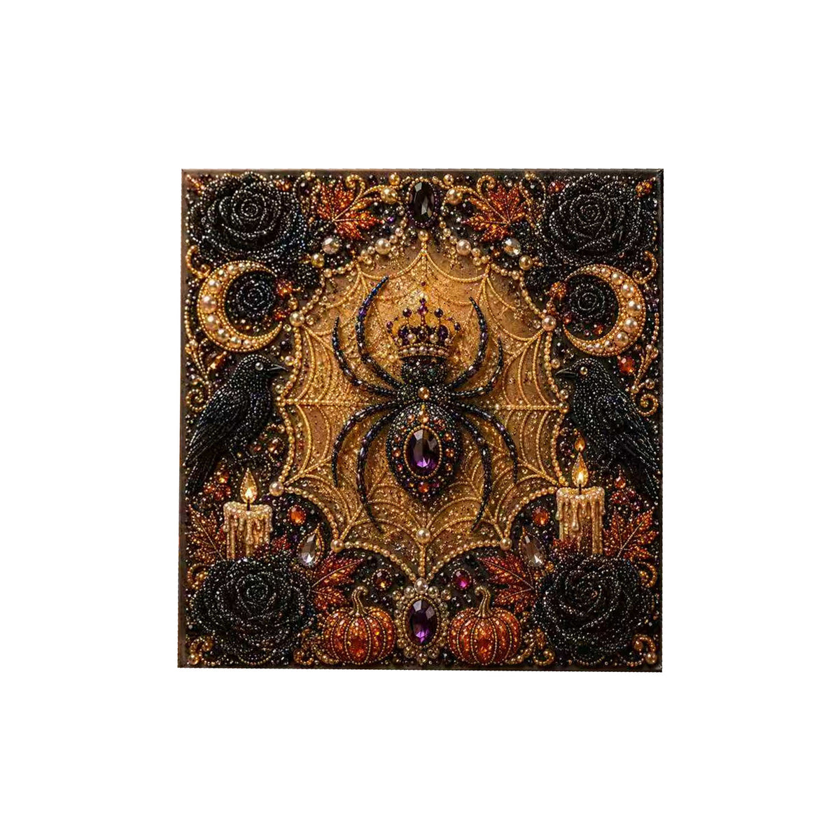 Halloween DIY Pearl Art Kit, 5D Diamond Spider Painting, Vintage Gothic