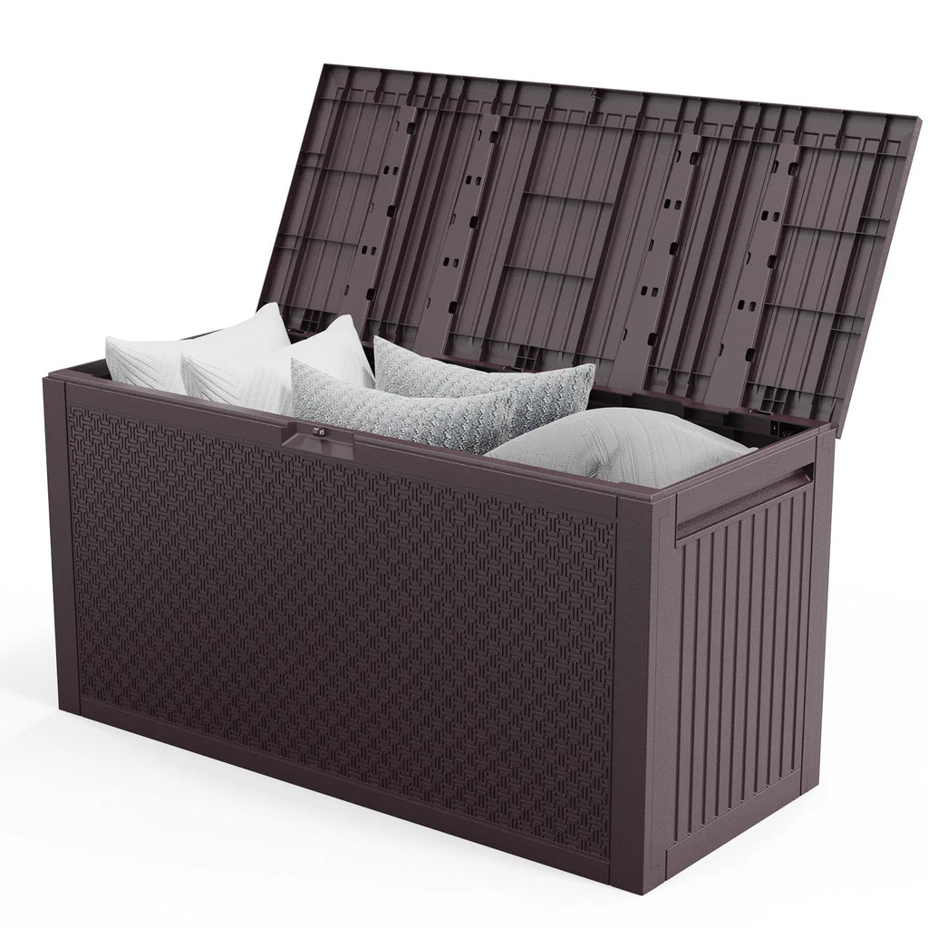 90gal Outdoor Garden Plastic Storage Deck Box Chest Tools Cushions Toys