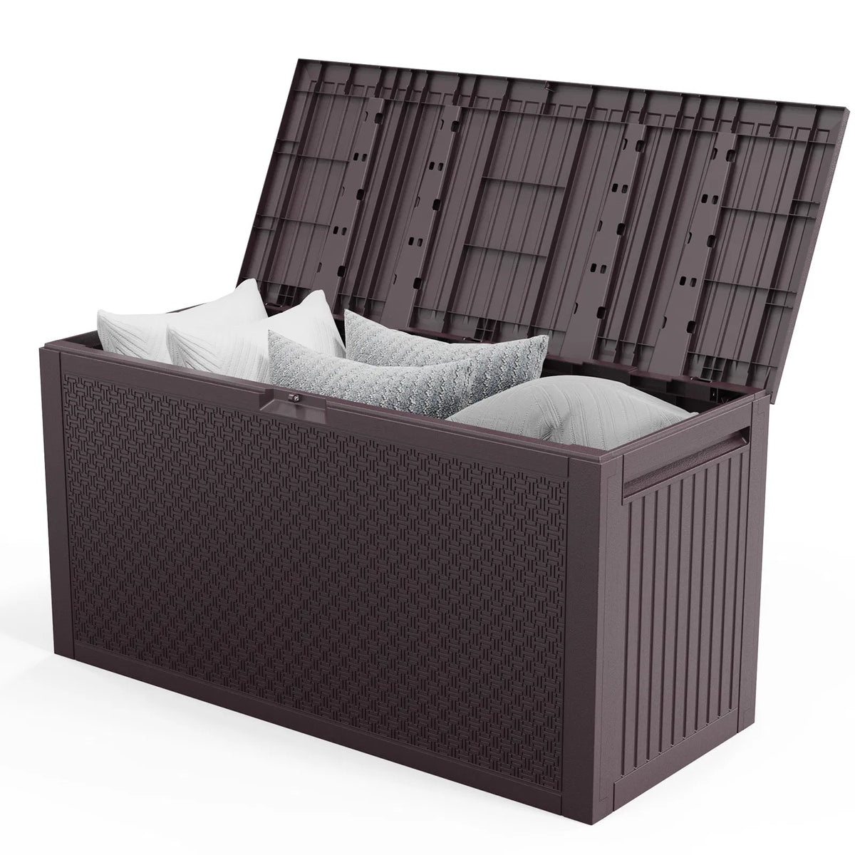 90gal Outdoor Garden Plastic Storage Deck Box Chest Tools Cushions Toys