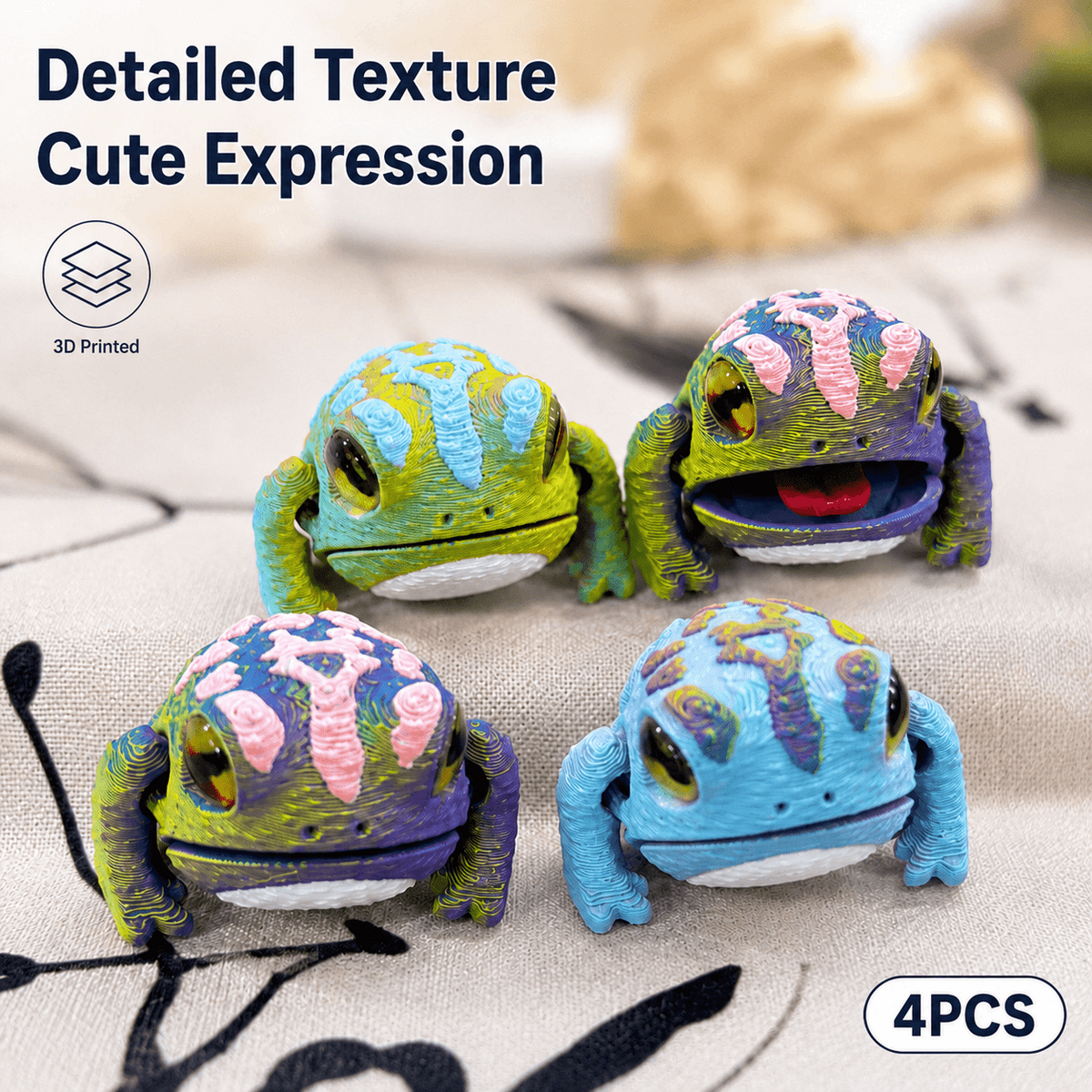 4PCS 3D Printed Mini Frog Figurine Set, Random Color Cute Frog