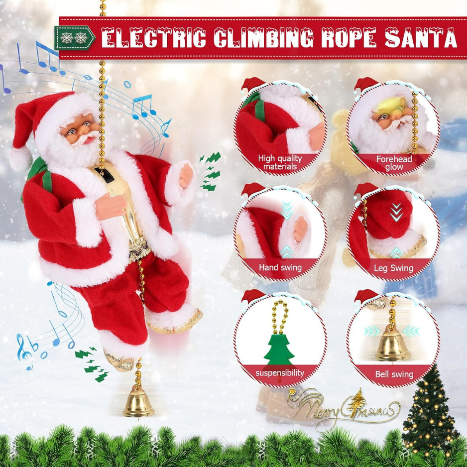 3 Mode Climbing Santa On Rope, Animated Musical Christmas Decoration