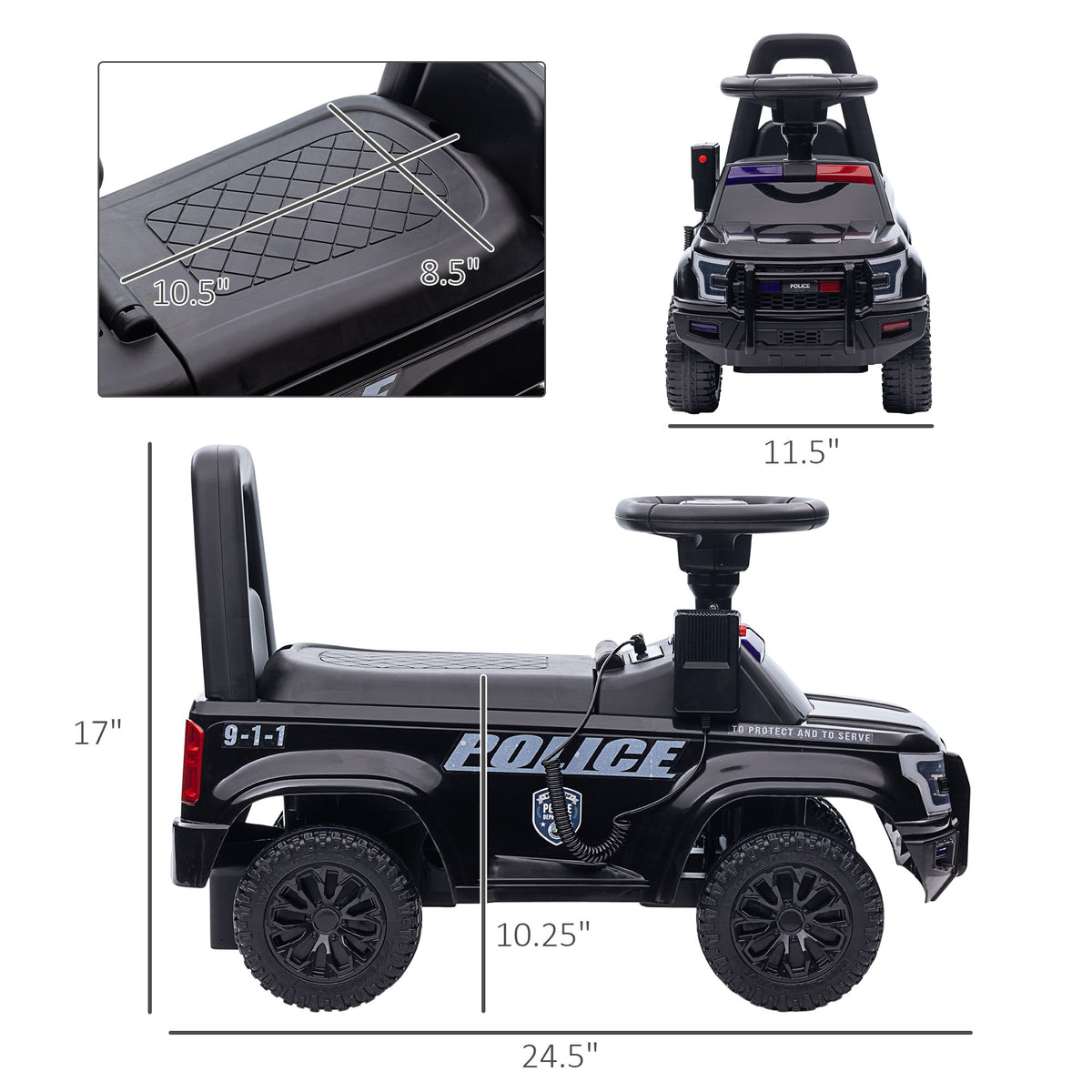 Kids Push Ride On Car With Working PA System And Horn, Police Truck