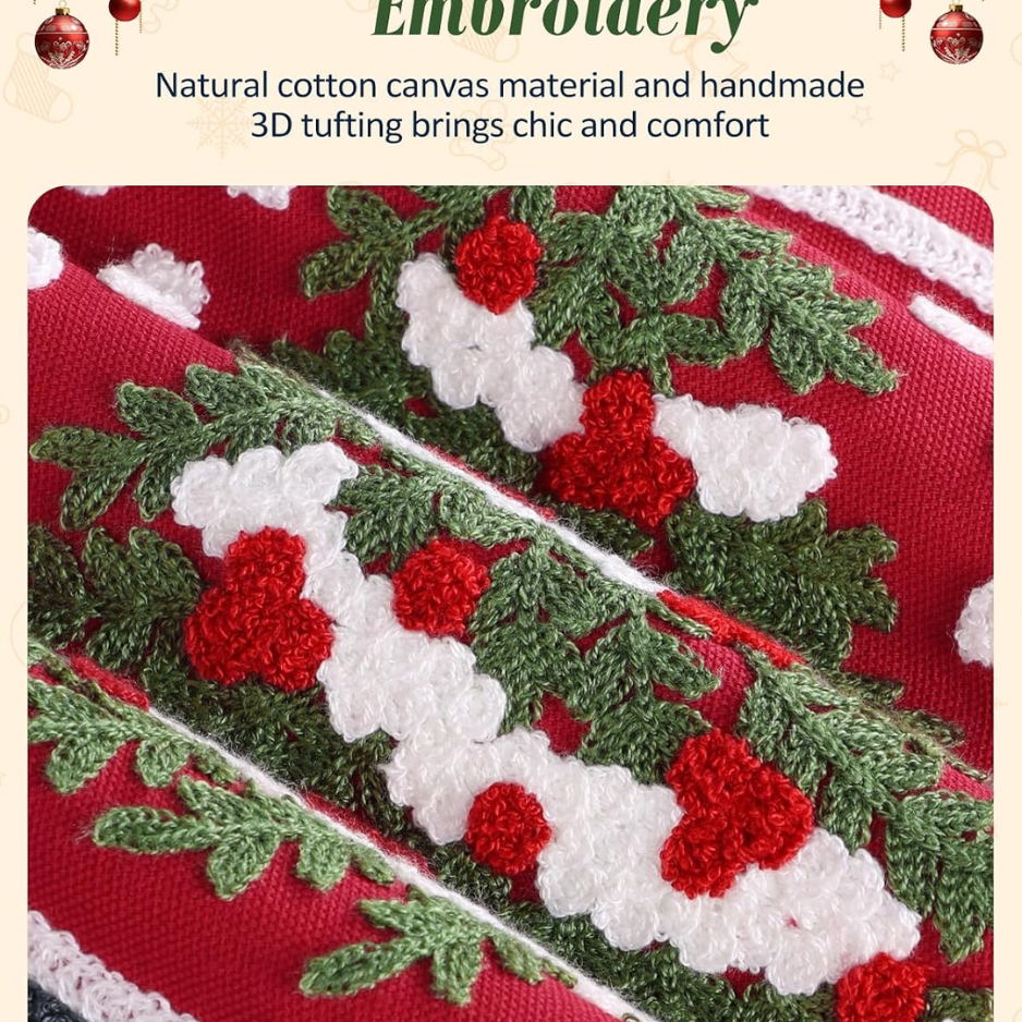 Christmas Embroidered Pillow Cover 18x18 Inch, Red Globe