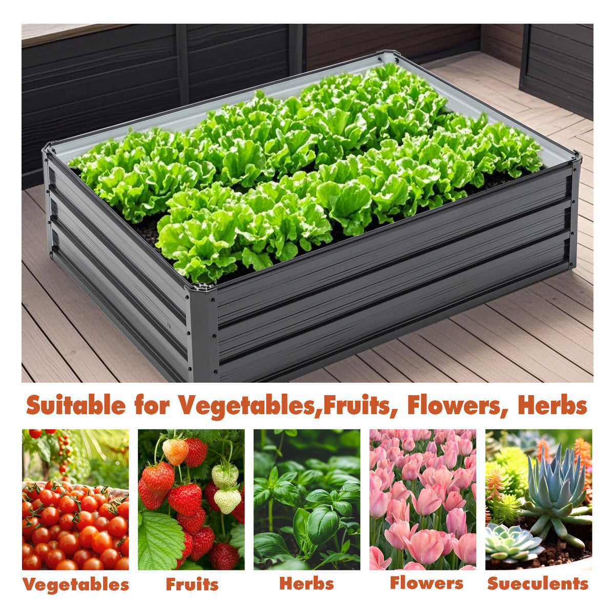 4x3x1ft Metal Raised Garden Bed,deep Root Outdoor Galvanized Planter