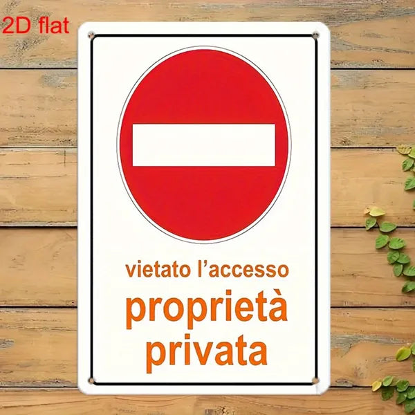 Private Property No Trespassing Italian Text Metal Sign Thick Vintage