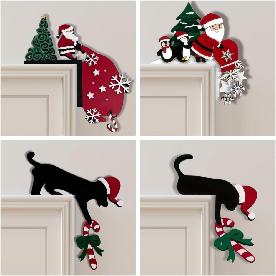 Christmas Door Topper Holiday Home Decor Funny Snowman Santa Claus Top