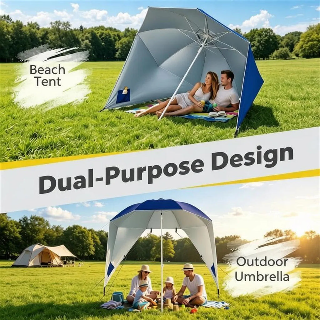 2-in-1 Portable Beach Umbrella With Side Panels UPF 50+ Silver Coated
