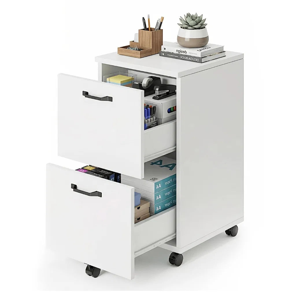 Living Room 2 Drawer Rolling Wood Filing Cabinet With Printer Stand