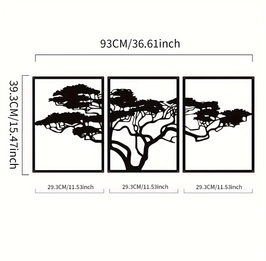 Set Of 3 Black Metal Tree Of Life Wall Arts,stunning Boho Spiritual
