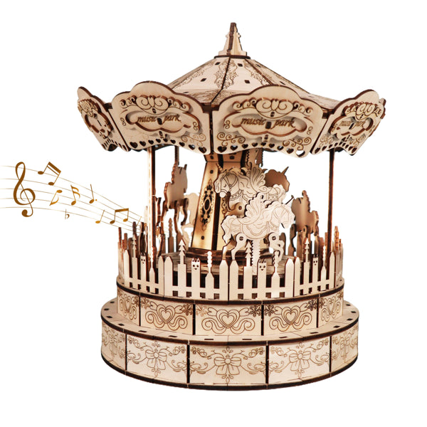 Music Park 3d Wooden Puzzle Carousel Music Box Handmade Assembly Model