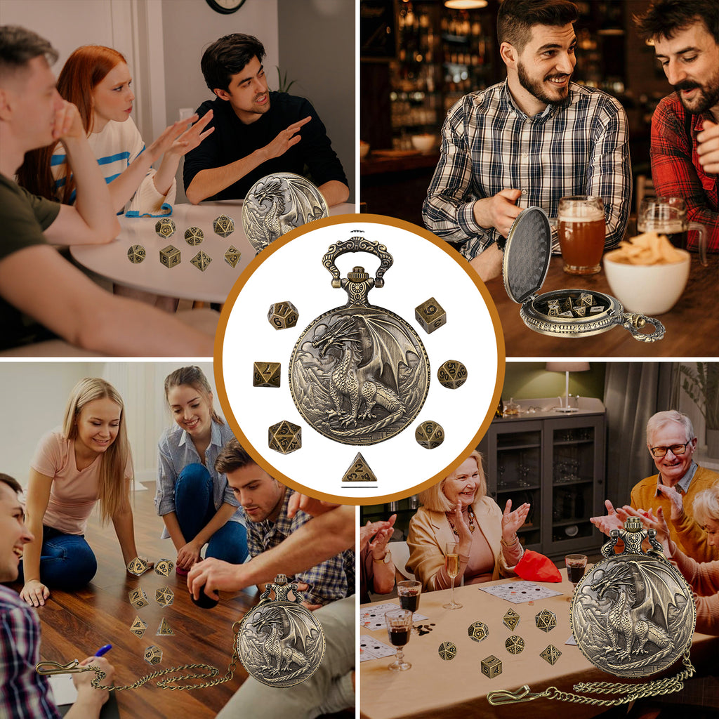 Dice Set With 3D Carved Pocket Watch, Equipped With 7-piece Polyhedral