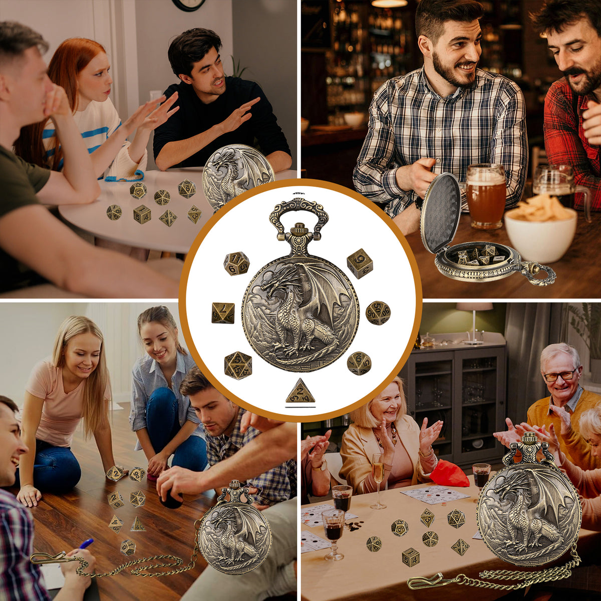 Dice Set With 3D Carved Pocket Watch, Equipped With 7-piece Polyhedral