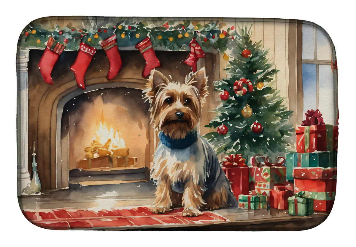 Silky Terrier Cozy Christmas Dish Drying Mat Absorbent Dish Drying Mat