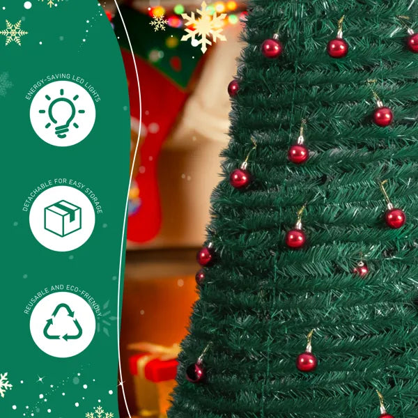 2 Pack, 6FT 5FT Artificial Up Christmas Tree With Red Ball Ornaments