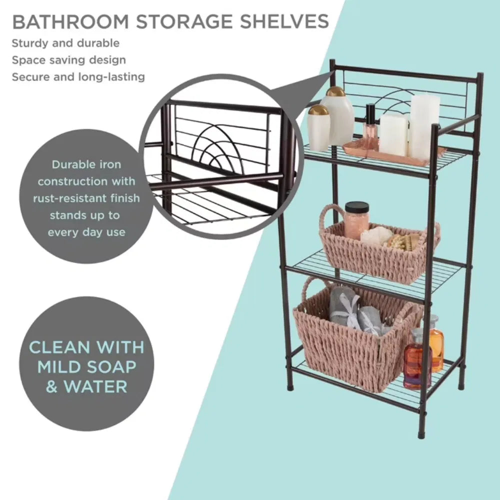 3 Shelves Tiered Ironstorageshelf In Oil Rubbed Bronze