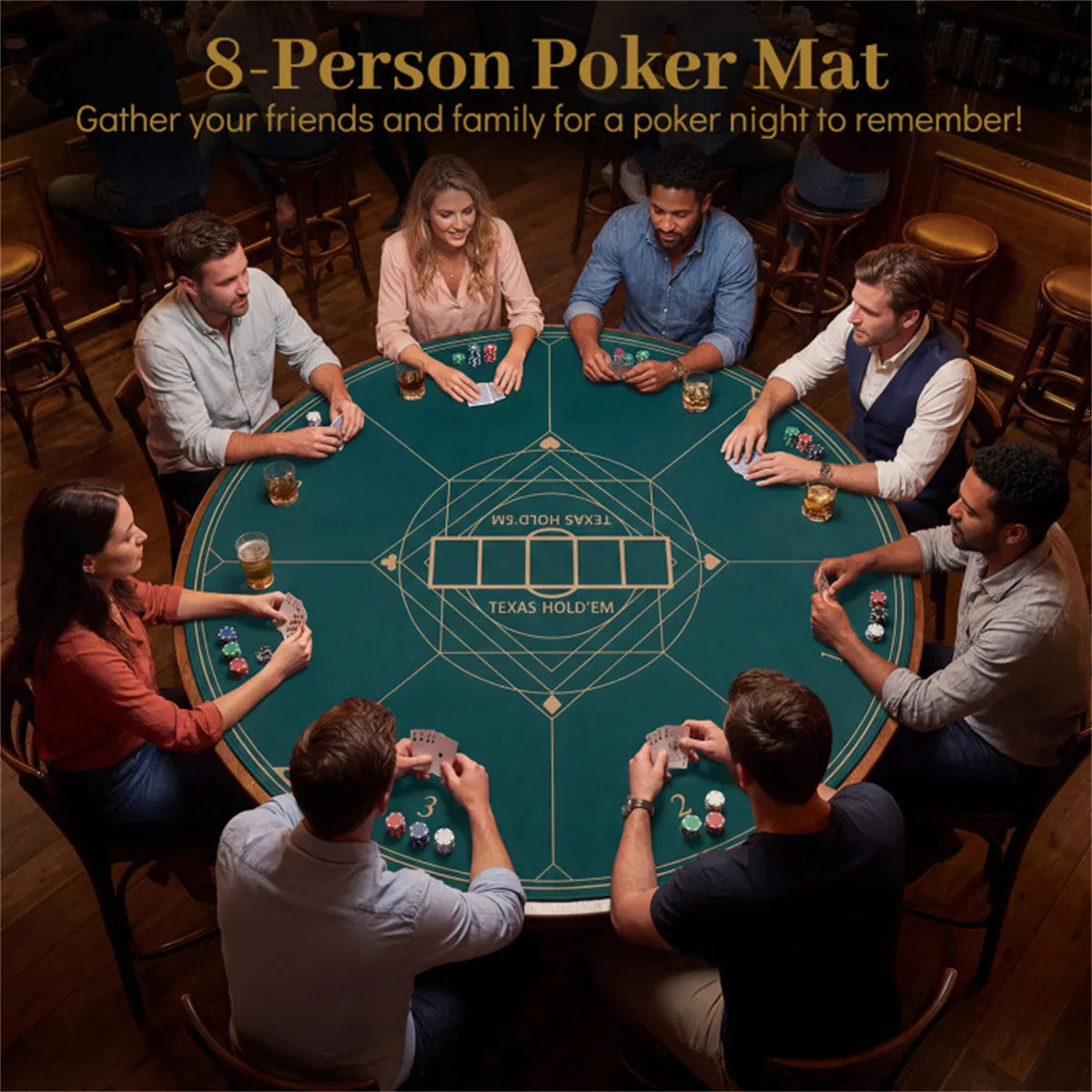 55" Round Foldable Poker Table Top Mat With Non-slip Rubber Base