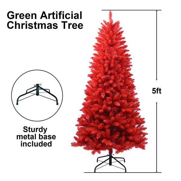 Artificial 5-foot Red Christmas Tree, 624 PVC Mixed Tips, High-quality