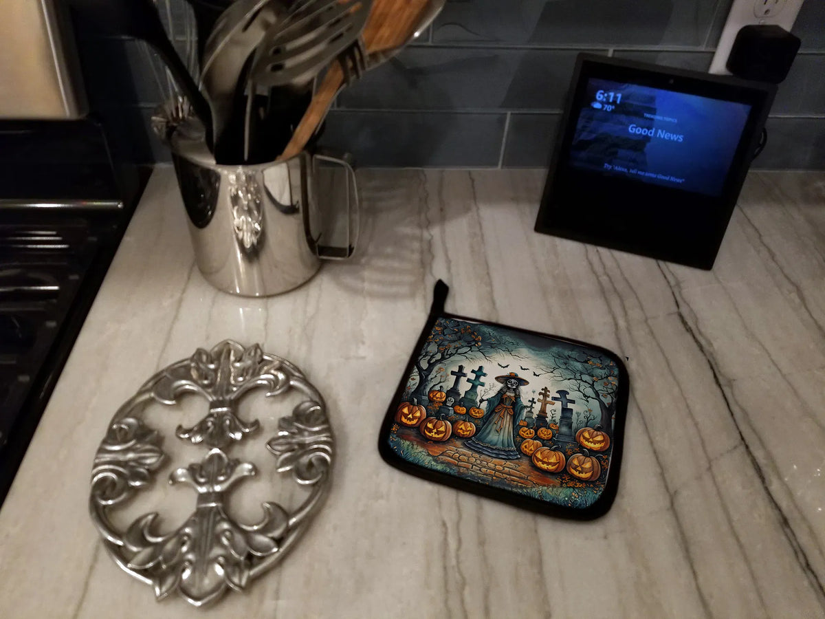 La Catrina Skeleton Spooky Halloween Pair Of Pot Holders Kitchen Heat
