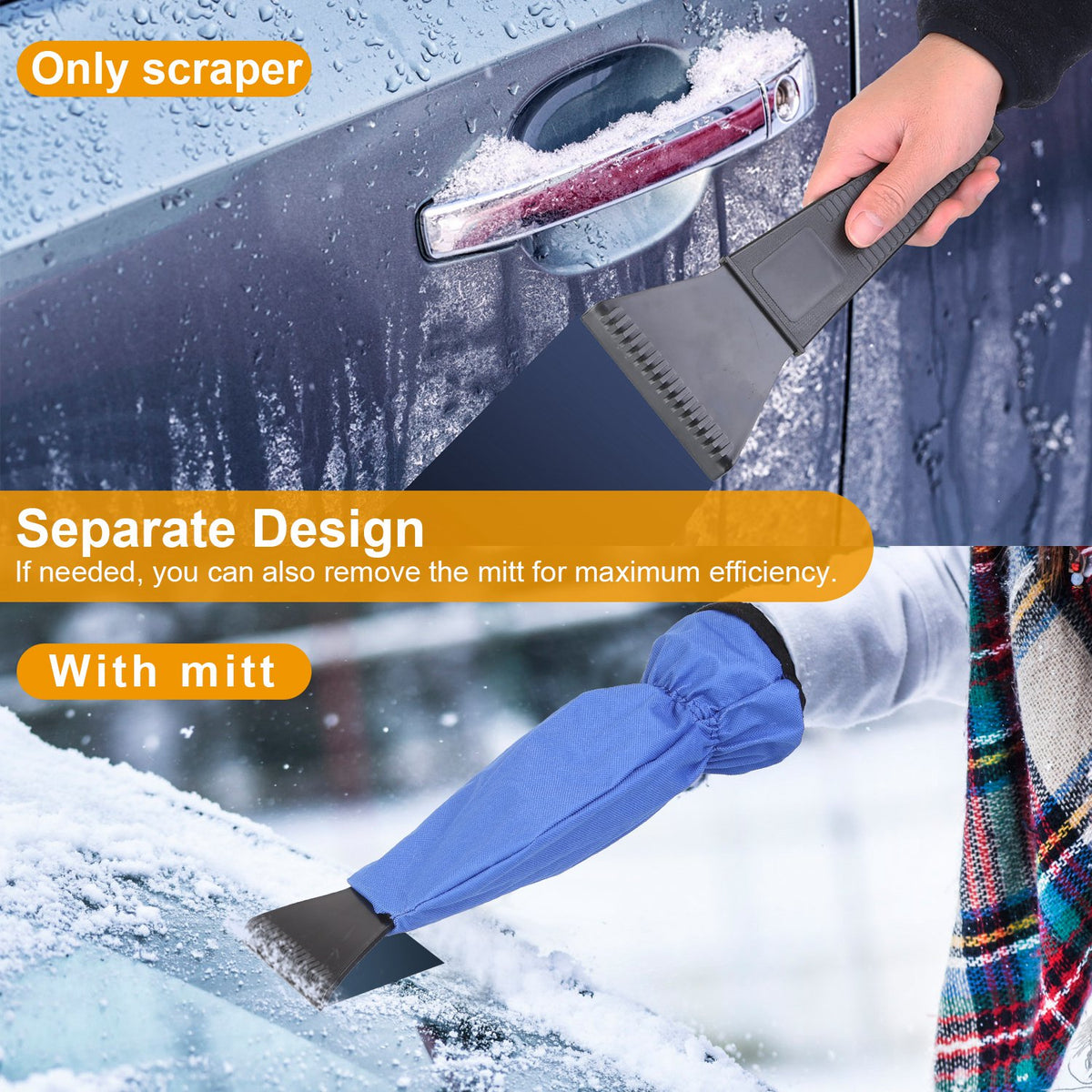 1Pc Ice Scraper Glove Car Windshield Snow Scraper Remover Glove Lined