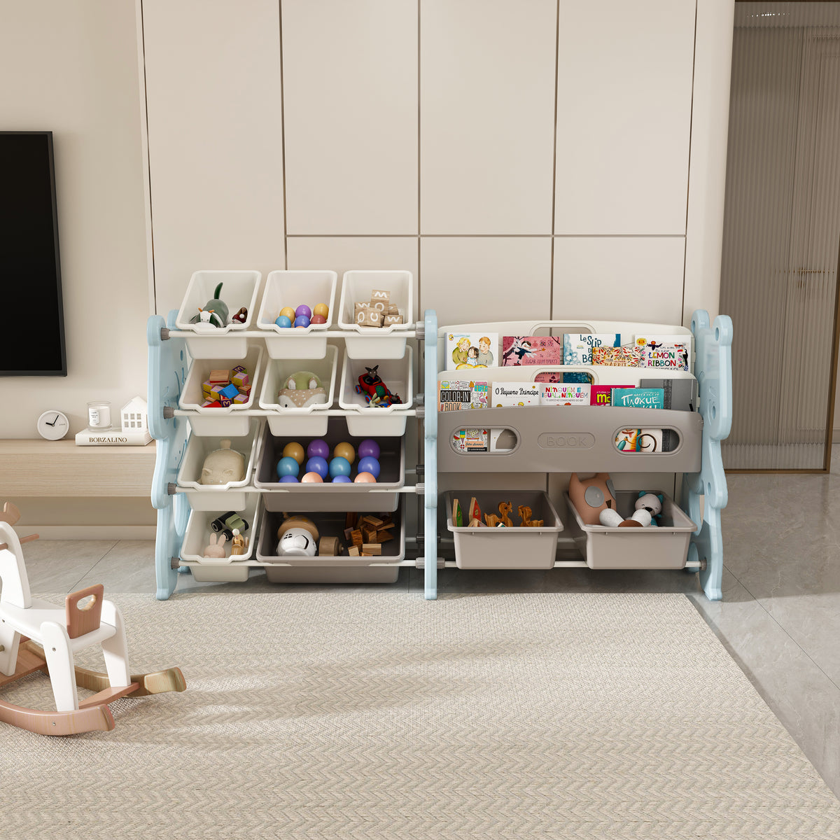 Kids Toy Storage Organizer, Toy Organizer With 2 Tier Bookshelf, Toy