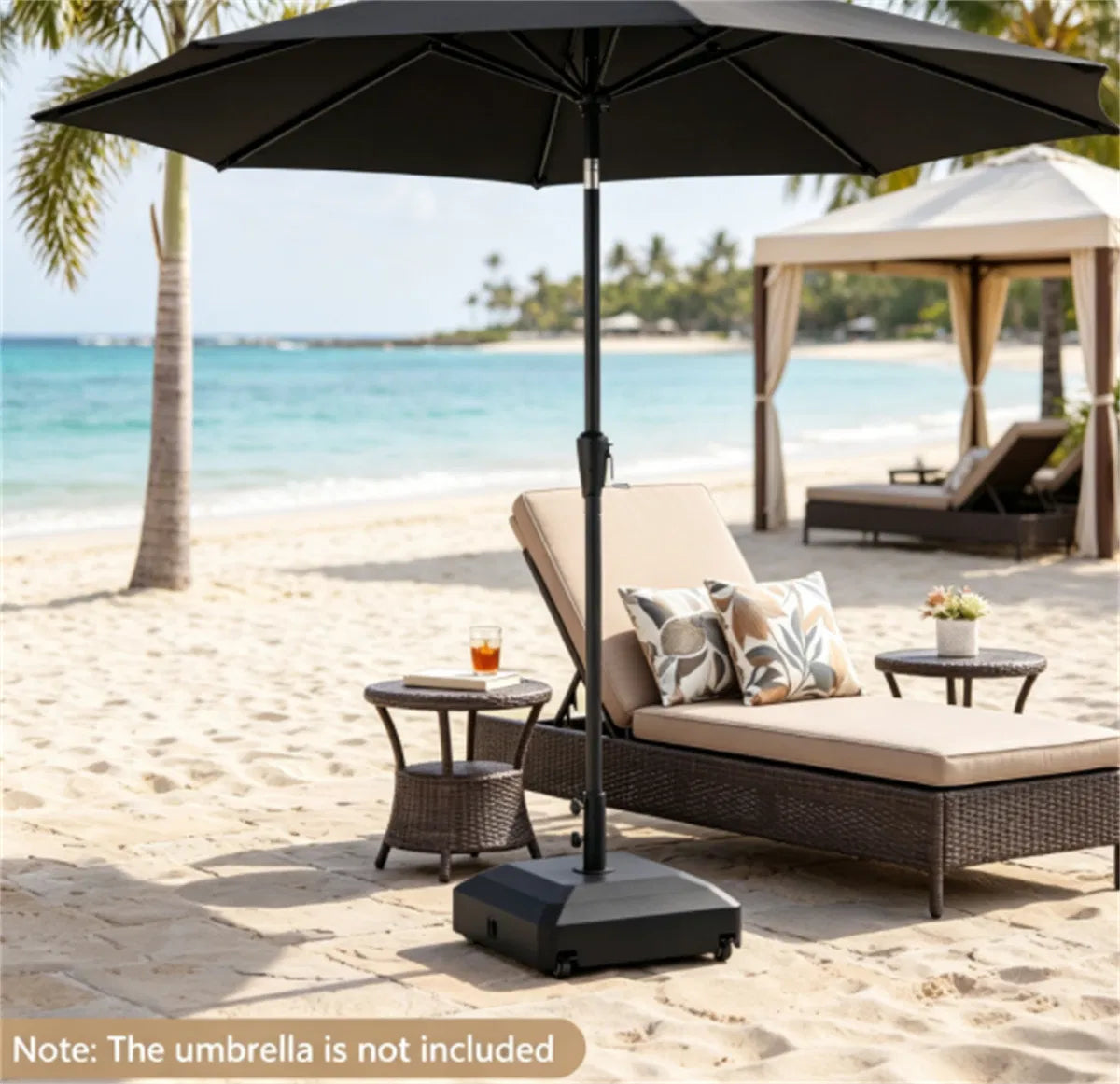 Black Fillable Umbrella Base With Wheels & Brakes, Heavyduty Water/sand