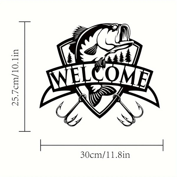 "1PC Fishing Metal Plaque - Welcome Sign, Bass Fishing Metal Piece