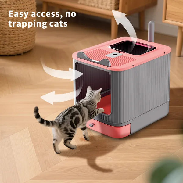 Elf Cat Litter Box, Dual-entry Fully Enclosed, Odor-free, Modern White