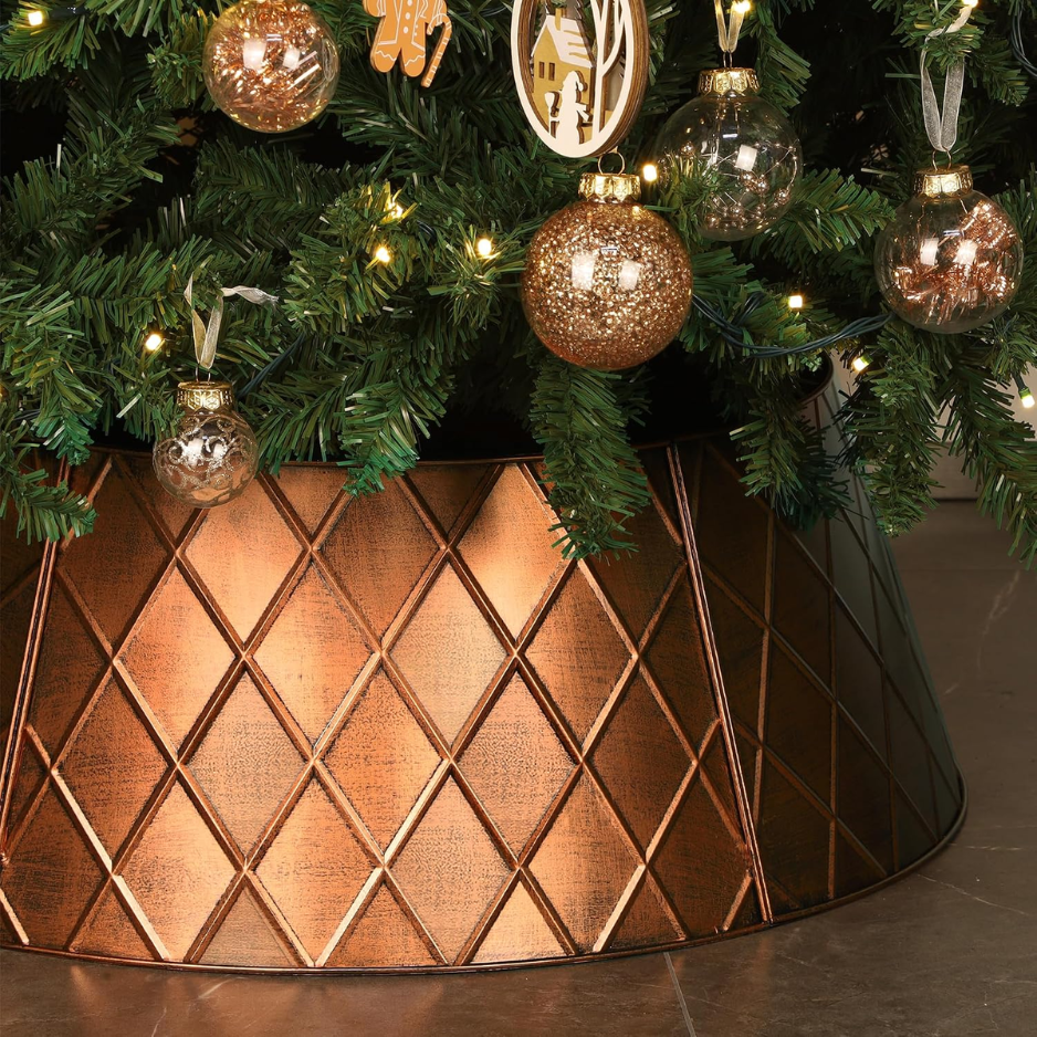 Bronze Metal Christmas Tree Collar, Diamond Pattern, 20.8 27.5