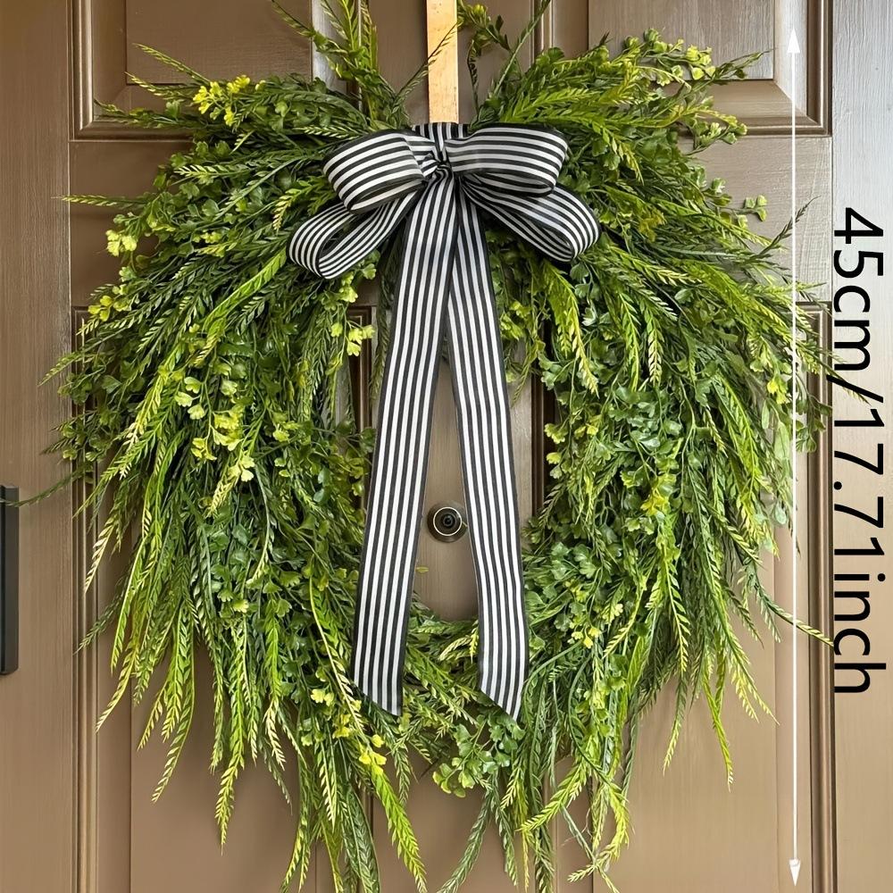 Springsummer Willow Wreath Striped Ribbon Bow