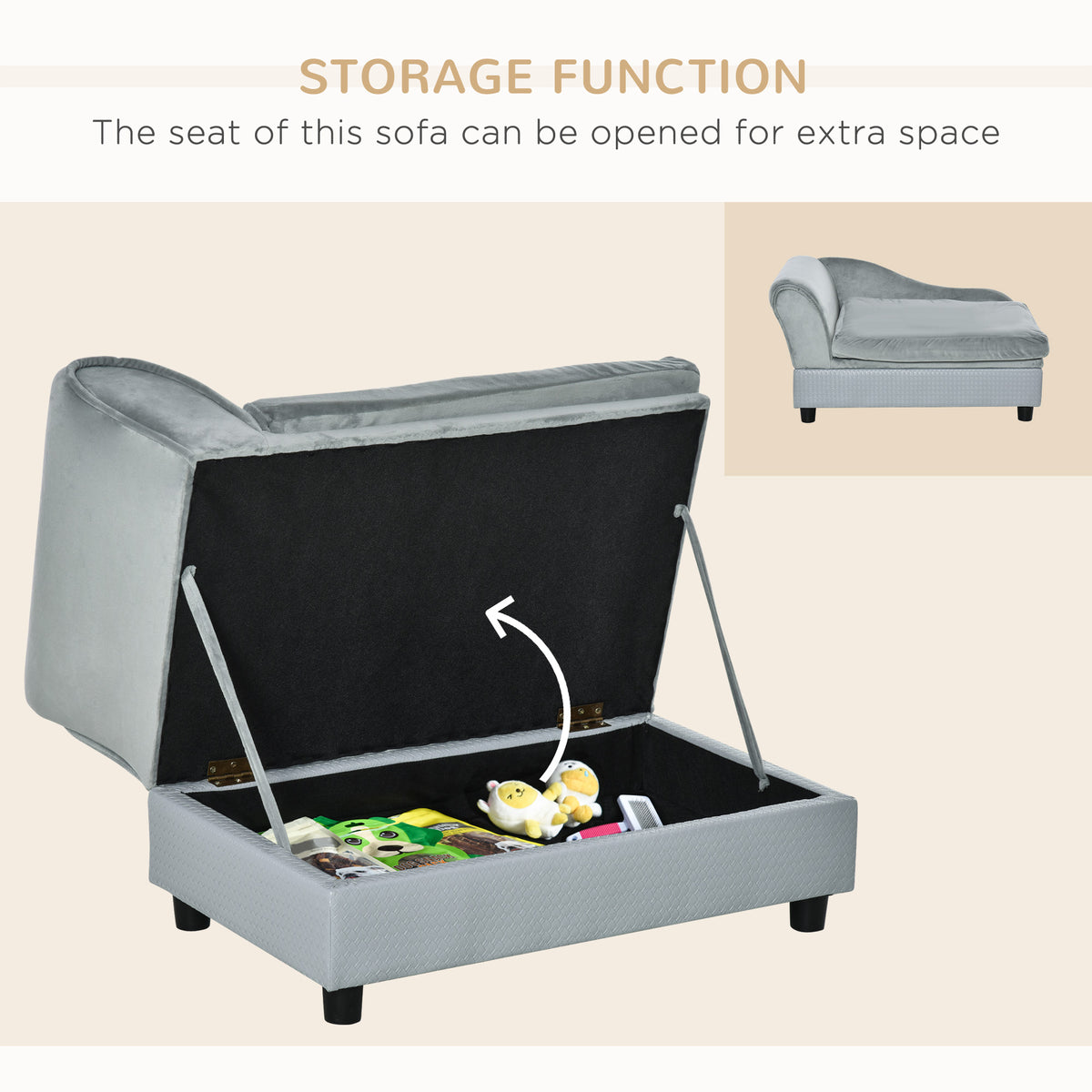 Luxury Fancy Dog Couch With Hidden Storage, Small Dog Sofa Bed With 2"