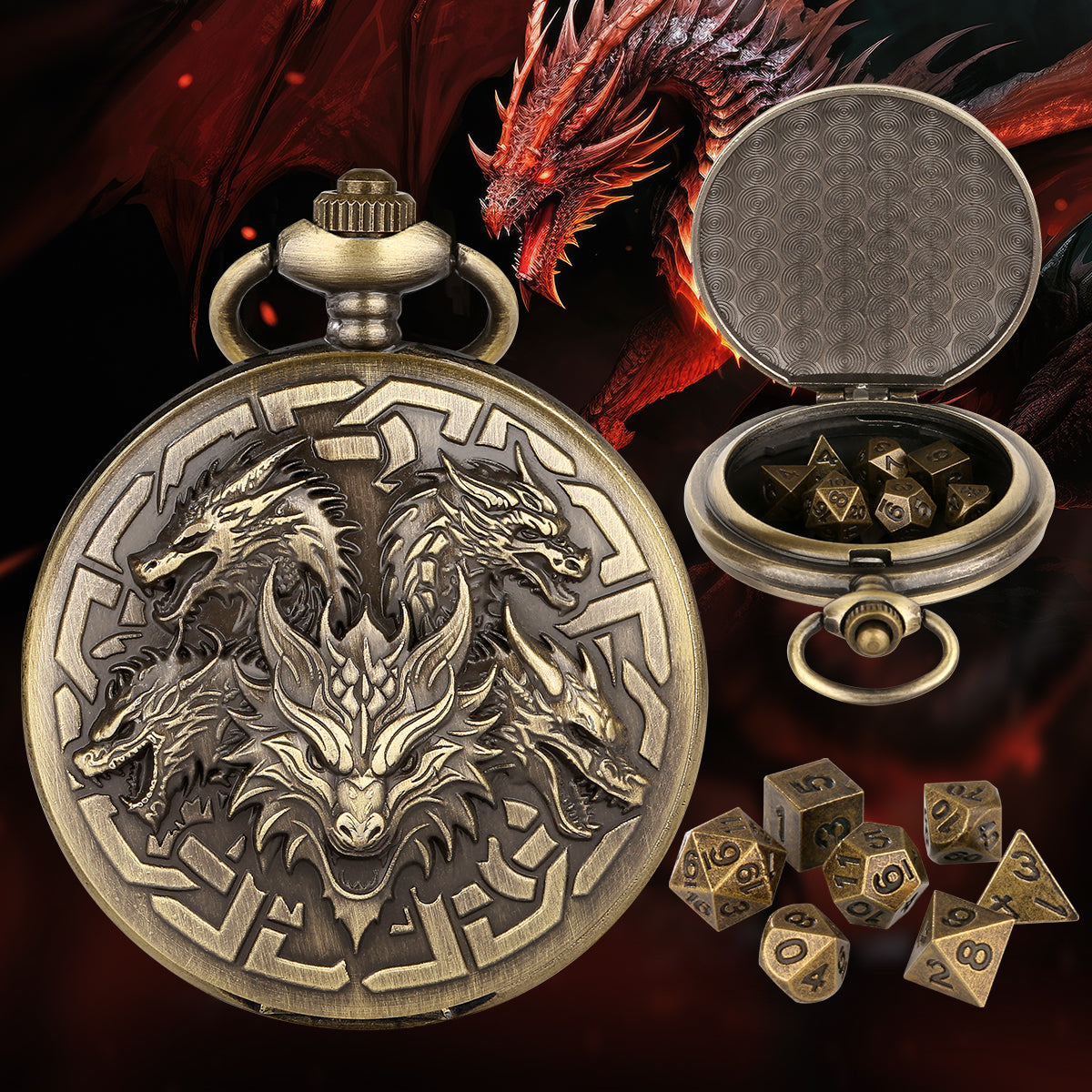 Retro Creative Pocket Watch Shaped Tabletop Game Dice Set -7PCS Metal