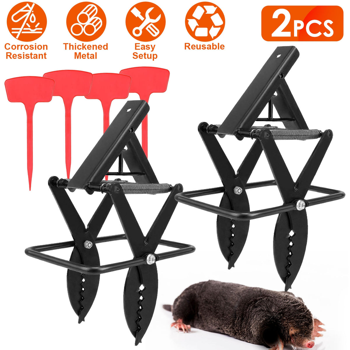 Selling 2PCS Easy Setup Mole Scissor Traps Outdoor Reusable Mole Rodent