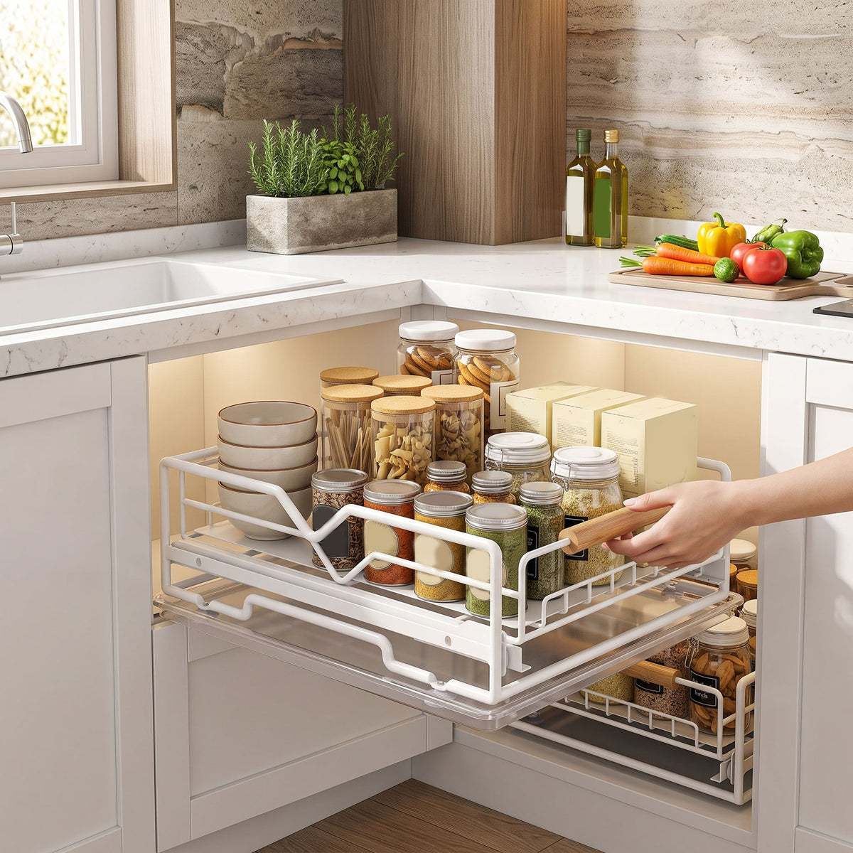 Pull Out Cabinet Organizer Iron Slide Out Storage Drawer Under Sink