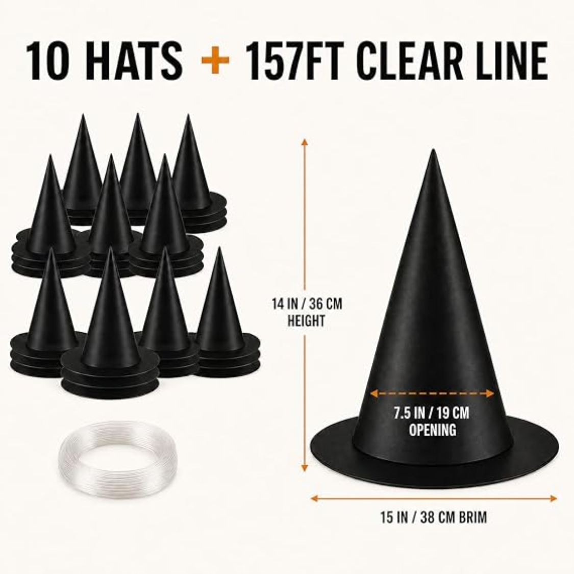 10 Pack Halloween Witch Hats Decorations With 157 Ft Fishing Line