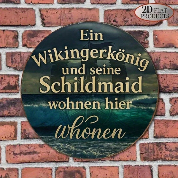 Viking King & Shield Maiden Wall Plaque 8 Inch Round Norse Medieval