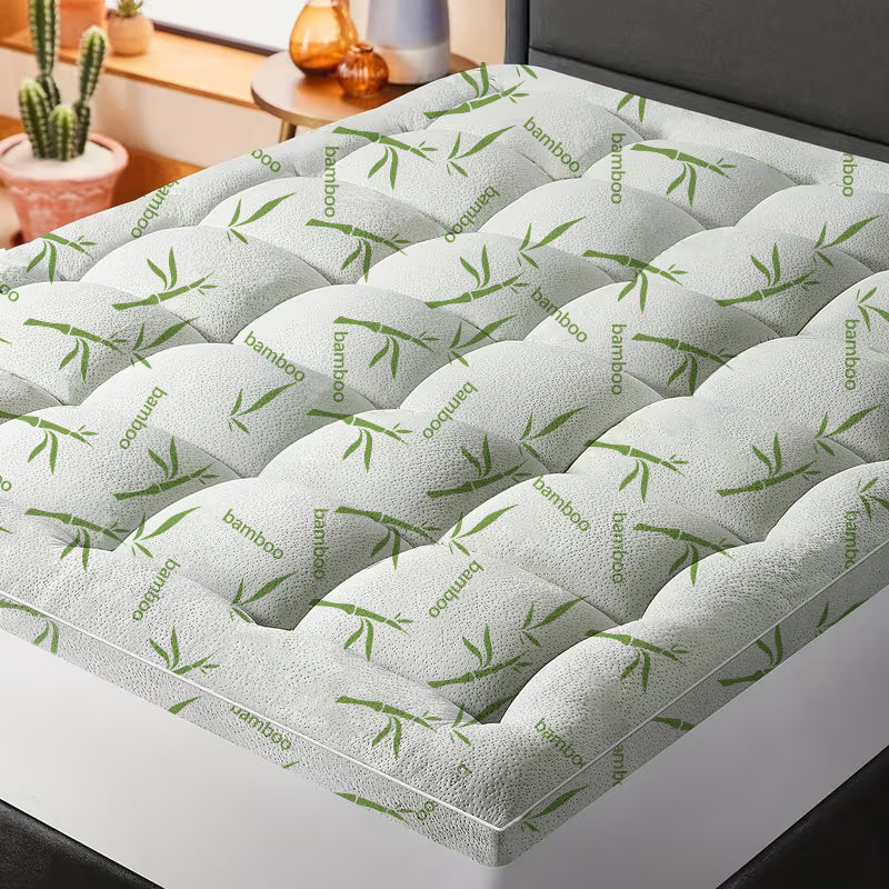 Cool Bamboo Mattress Topper Super Thick Breathable Bamboo Fiber