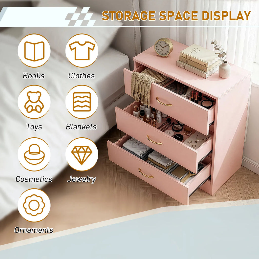 3-Drawer Chest With Faux Rose Gold Handles Drawer Dresser