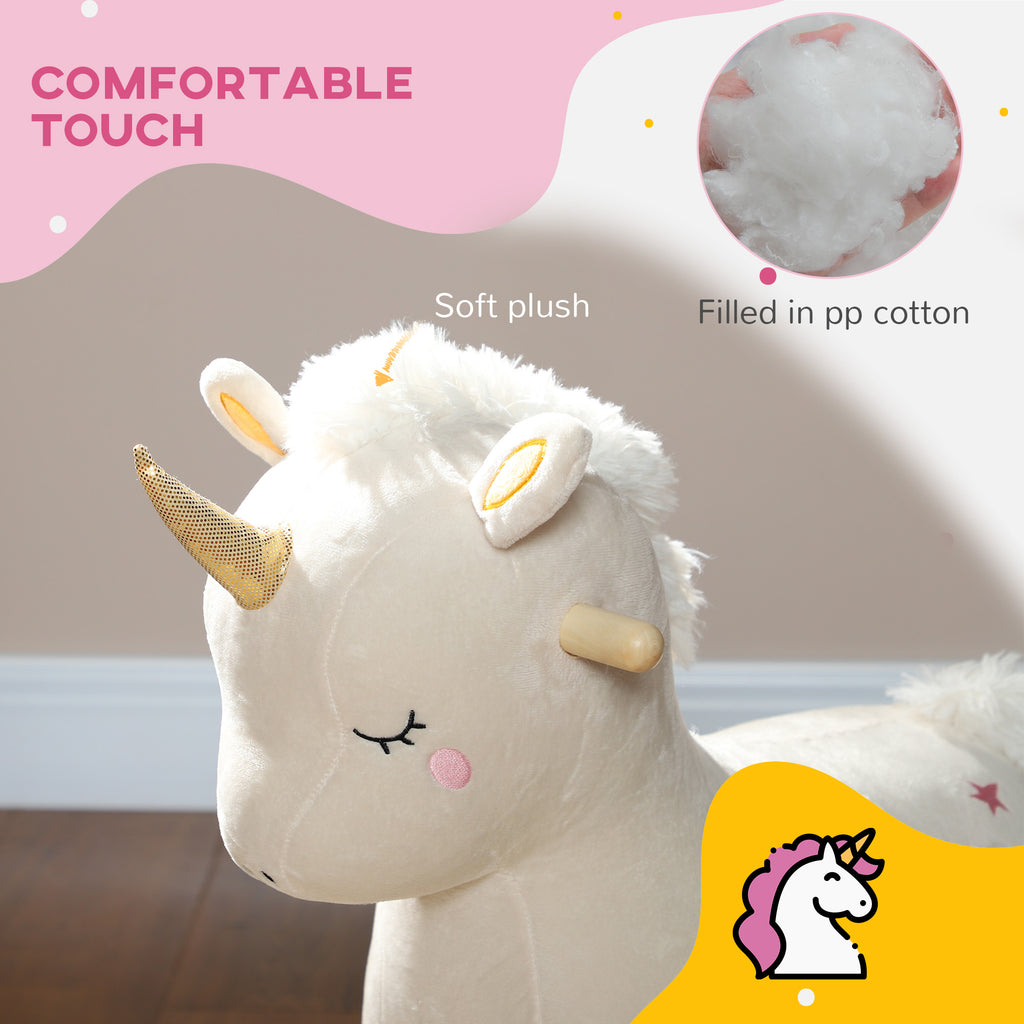Kids Rocking Horse, Ride On Unicorn With Realistic Sounds & Wooden Base