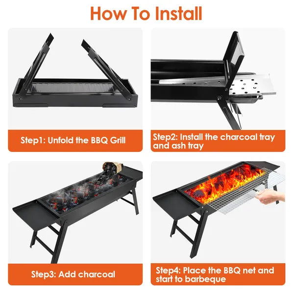 Foldable Charcoal Grill with Side Shelf